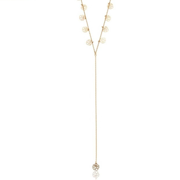 Jewelry - Beautiful Roses Y Necklace 18k Gold Plated